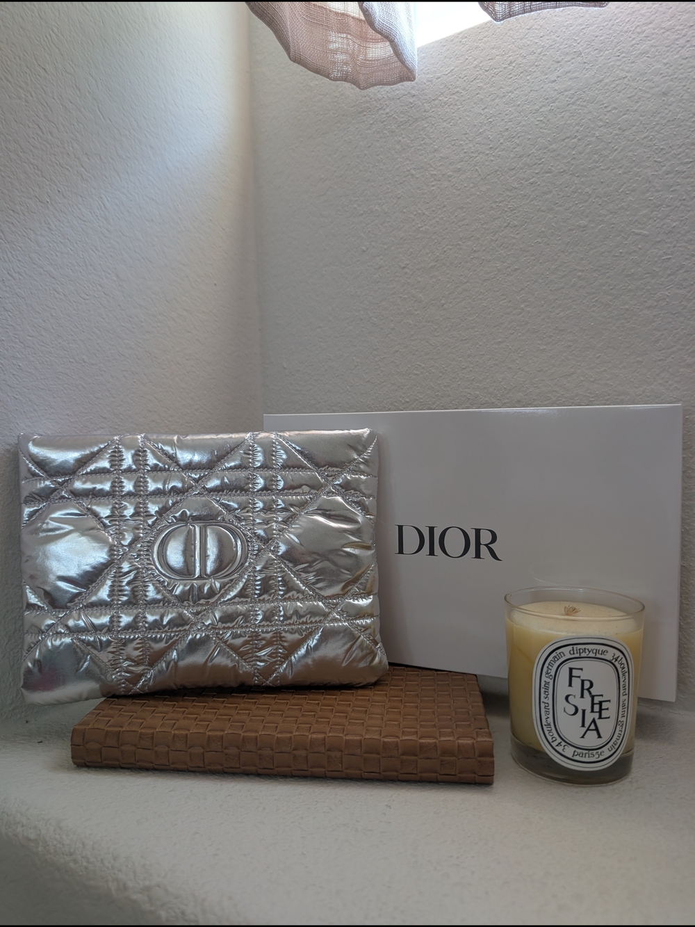 Dior Cannage Print Silver Metallic Pouch GWP